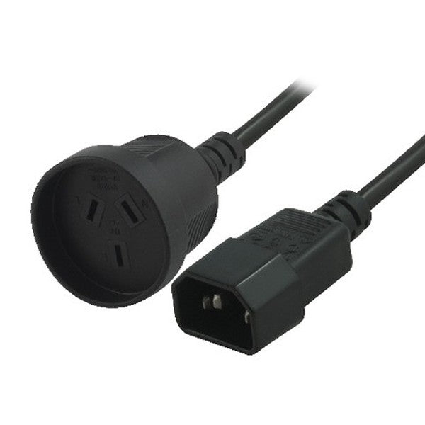 3 Core Power Cord with Mains Socket to IEC-C14 - 15cm