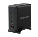 SIMPLECOM CU400 4-PORT PD 100W GaN FAST CHARGER, 3xUSB-C + USB-A (for Phone, Tablet, Laptop)