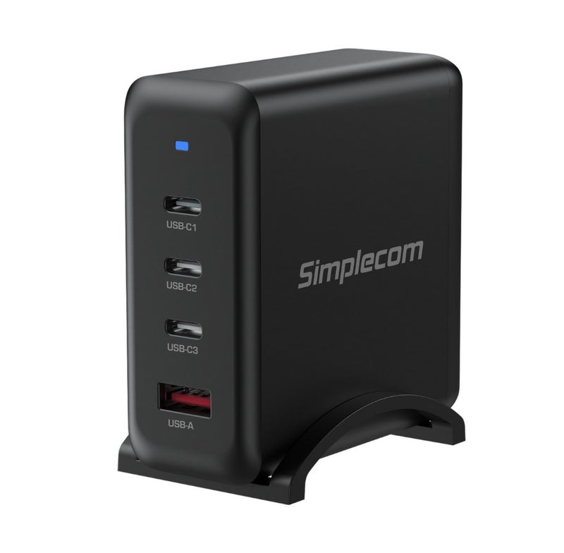 SIMPLECOM CU400 4-PORT PD 100W GaN FAST CHARGER, 3xUSB-C + USB-A (for Phone, Tablet, Laptop)