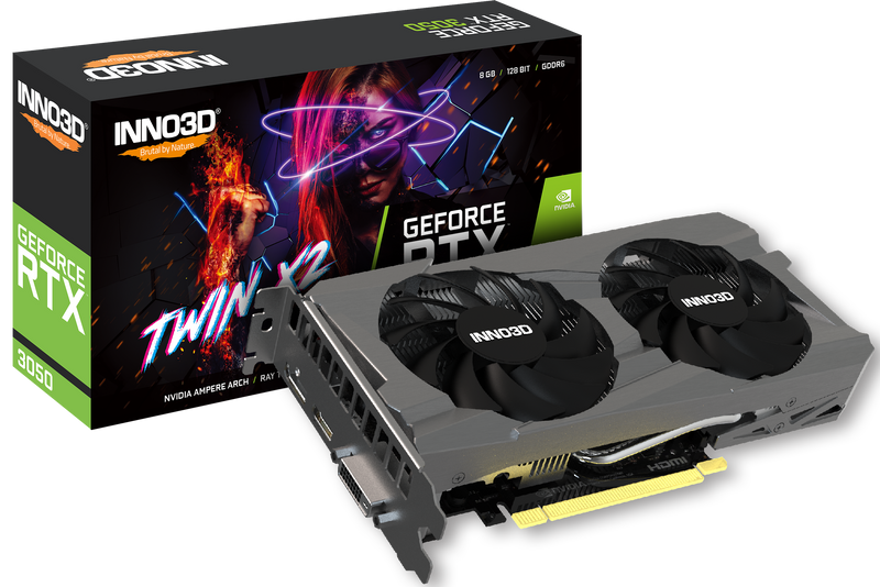 INNO3D nVidia GeForce RTX 3050 TWIN X2 GPU 8GB GDDR6, 1777MHz Boost Clock, RAM 14Gbps, 1xDP, 1xHDMI, 1x DVI