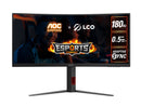AOC 34" WQHD Curved Monitor – 3440×1440@180Hz, 0.5ms MPRT, 1500R VA, 120% sRGB, DP 1.4, HDMI 2.0, Delta E<2, tilt/swivel/height adjustable