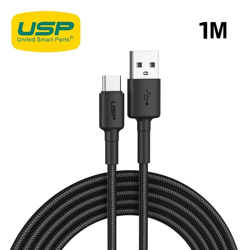 USP BoostUp Braided USB-C to USB-A Cable (1M) Black 3A
